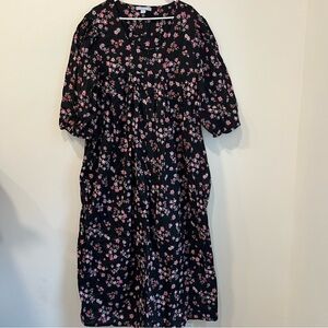Only Necessities Floral Black Pink Lounger House Dress Plus Size